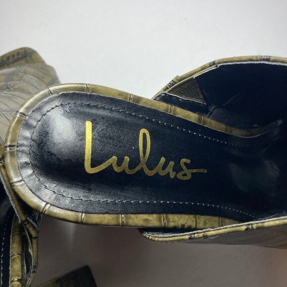 Lulus Croc Pattern Peep Toe Block Heel Mules Womens 7.5 Olive Green Faux Leather - Picture 7 of 10